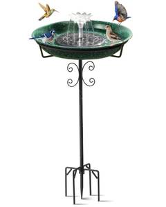 lot 1724 image: Solar Powered Bird Bath with Fountains for Hummingbirds,Stable Stylish Design with 5-Prong Base Stake Metal Bird Bath for Outside Yard Lawn Patio Garden