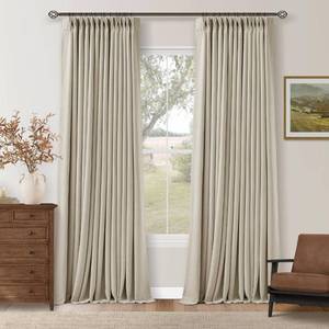 lot 1737 image: Oatmeal 102 Inch Blackout Linen Pleated Curtains for Bedroom Living Room