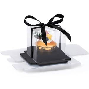 lot 2010 image: EUSOAR Clear Cupcake Boxes, 12pcs 3.5 Inch Plastic Individual Cupcake Containers Holder Storage for Cake, Single Transparent Cupcake Carrier with Ribbon and Inserts for Wedding Party-Black