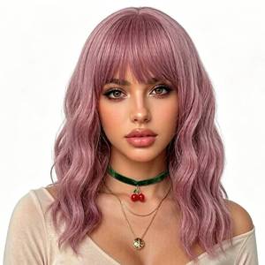 lot 2023 image: eNilecor Purple Wig Short Colorful Curly Curly Wavy Bob Wigs with Air Bangs 14 Natural Synthetic Wigs for Women (Taro Purple)