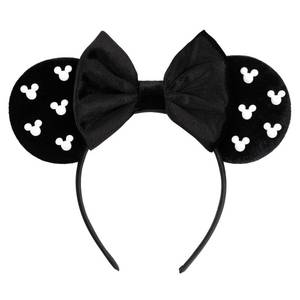 lot 2036 image: bianbaistar Black Velvet Mouse Ears Headband with Bow & White Accents