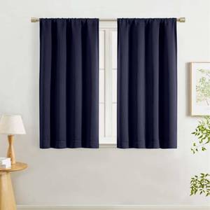 lot 2044 image: Lecloud Navy Blue Room Darkening Curtains 45 Inch Length 2 Pcs, Modern Farmhouse Decor Window Curtains for Bedroom, Rod Pocket Solid Thermal Insulated Drapes for Living Room, Each Panel 40 W x 45 L