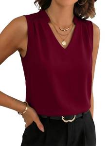 lot 2057 image: EVALESS Burgundy Tank Tops for Women Lace Trim Sleeveless Blouses,Small