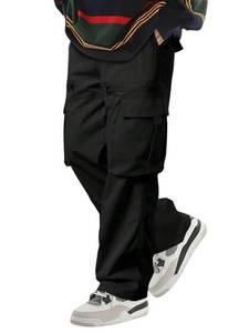 lot 2059 image: ZAFUL Mens Wild Cargo Pants Loose Fit Y2K Pants Drawstring Casual Hiking Pants Pocket Zipper Design Straight Trousers Black S