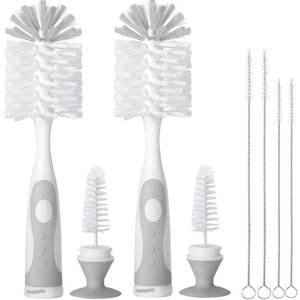 lot 2069 image: Gray Baby Bottle Brush 2-Pack, Suction Base & Hidden Cleaner