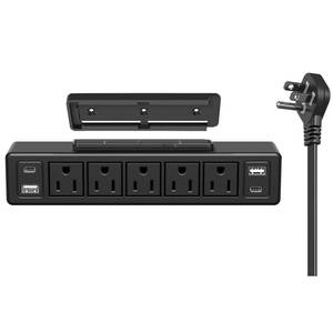 lot 2070 image: 40W Under Desk Power Strip Surge Protector 1200J 5 Outlet 4 USB 6FT Black