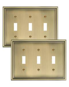 lot 2074 image: A 2-Pack Zinc Alloy Triple Toggle Light Switch Cover Plate, Solid Wall Plate