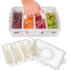 lot 2083 image: AIERSA Snackle Box Container, 4 Compartment Divided Serving Tray with Lid