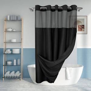 lot 2092 image: River Dream No Hook Shower Curtain with Snap-in Liner Set, Black, 71x74
