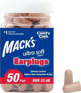 lot 2094 image: Macks Ultra Soft Foam Earplugs, 50 Pair - 33dB Highest NRR  Made in USA