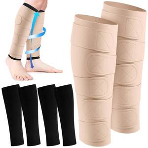 lot 2095 image: Croknit 3 Pairs Lymphedema Compression Leg Wraps with Calf Compression Sock 20-50 Mmhg Adjustable Medical Edema Splint Wrap(Black-nude)