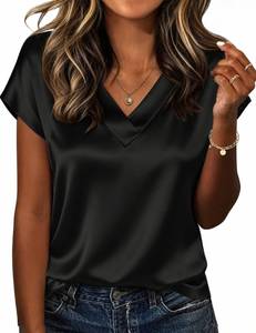 lot 2111 image: Zeagoo Womens Shirts Summer Short Sleeve Silk Tops Business Work Blouse 2XL PURPLE NOT BLACK