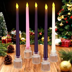 lot 2135 image: 5PCS Flameless Advent Candle Set with Glass Candlestick Holders Christmas Advent Candles Purple Pink White 10 Inch Taper Flameless Candles for Christmas Table Centerpiece Fireplace Home Church Decor
