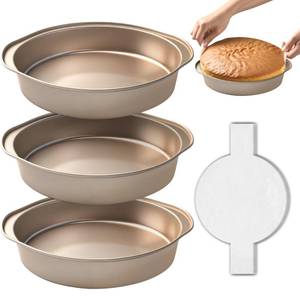 lot 2144 image: 8 Inch Cake Pans, 3PCS Nonstick Round Baking Pans with 50PCS Parchment Papers, Durable Birthday Circle Cake Baking Pan with Handle for Multi-Layer Cakes, Dishwasher Safe (Gold, 8 inch)