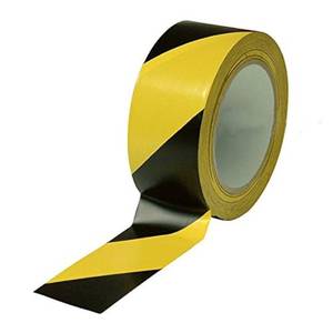lot 2157 image: Tapix 2 Inch x 108 Feet Black & Yellow Tape Roll - Safety Stripe Waring Tape for Floor - Highly Adhesive Waterproof Hazard Tape for Floors, Walls, Staircase, Pipes, Equipment, Dangerous Area
