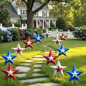 lot 2161 image: Threehoney 12 Pcs 4th of July Star Shape Yard Sign with Stakes 4th of July Outdoor Decorations Waterproof Patriotic Lawn Signs for USA Independence Day Memorial Day Patio Walkway Decorations