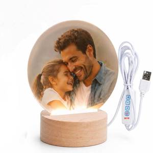 lot 2174 image: Ismosm Sublimation Acrylic Blank with Wooden Light Stand, Custom Photo Lamp with 3-Color Adjustable Dimmable Light, Home Decor Personalized Gift (Blank-Round)