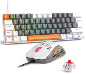 lot 2179 image: RK-T60 Wired 60% TKL Mechanical Gaming Keyboard Led Rainbow Backlight Ultra-Compact NKRO Linear Red Switch ABS Keycap RGB Honeycomb Mice Coiled Aviator Cable for Windows Laptop PS4PCWIN Gamer