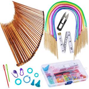 lot 2489 image: Exquiss Bamboo Knitting Needles Set, 18 Pairs Circular(31.5) Wooden Knitting Needles with Colored Plastic Tube, 36PCS Single Pointed Bamboo Knitting Needle(9.5), Include Knitting Tools for Weaving