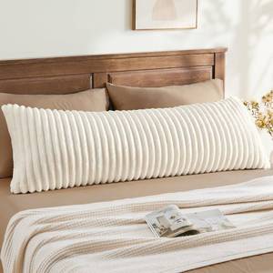 lot 2490 image: BEDELITE Fluffy Striped Body Pillow Cover with Zipper, Cream White, 20x54