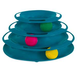 lot 7455 image: Pet Zone Busy Ball 3 Tier Plastic Cat Tower Rattle Toy, Includes 3 Balls