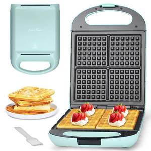 lot 7463 image: Baker��s Friend Belgian Waffle Maker, Square Waffle Iron, Waflera Electrica, Non Stick Cooking Plate, Classic & Multi Waffle Makers, 4-Slice, Aqua