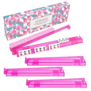 lot 7467 image: Premium Mahjong Racks with Pushers,4-Pack Non-Slip Acrylic Racks, Pink
