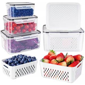 lot 7468 image: Freshmage Fruit Storage Containers for Fridge with Removable Colander 4 PCS