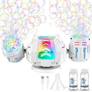 lot 7470 image: Bubble Machine with Remote Control, 360° Auto Rotation 30000 Big Bubbles Multicolor LED Lights, Rechargeable Bubble Machine for Parties Birthday Wedding Boys Girls Indoor Outdoor