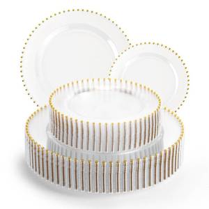lot 7477 image: ejonirinjonir 60pcs Gold Trim Clear Plastic Plates, 10 & 7 for Weddings