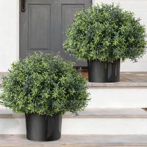 lot 7484 image: 2 Set Artificial Rosemary Topiary Ball Trees for Front Porch (Green)