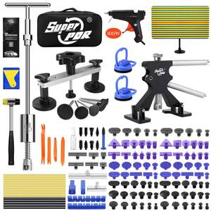 lot 7485 image: Super PDR 169PCS Dent Puller Kit Paintless Removal Set with 100W Glue Gun and Slide Hammer - for Repairing Car Dents Hail Damage and Door Dings on Auto Body Surface Washing Machine Fridge