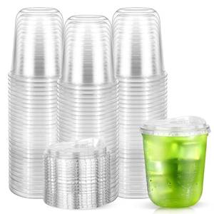 lot 7493 image: Etersky 50 Pack 12 oz Clear Disposable Plastic Cups with Sip Lids To Go