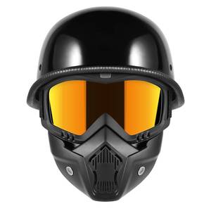 lot 7497 image: Motorcycle Half Helmets with Face Shield, German Style Motorcycle Helmet for Adult Men Women, DOT Approved Retro Half Shell Helmet for Moped Cruiser Scooter (Large, 1Bright Black)