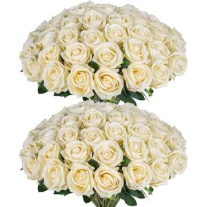 lot 7502 image: 50 PCS Fake Champagne Roses, Artificial Flowers Bulk, Realistic Silk Roses