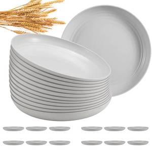 lot 7517 image: HEYCOME 12 Pcs Unbreakable Deep Dinner Plates Set, 10 inch Reusable Plastic Wheat Straw Plates, Microwave and Dishwasher Safe Plate for Kitchen, Lightweight Plate for Dessert, BPA Free, White Gray