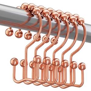 lot 8345 image: Titanker Shower Curtain Hooks Rings Rust Resistant Metal Double Glide Shower Hooks Rings for Bathroom Shower Rods Curtains, Set of 12 Hooks - Rose Gold