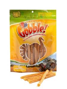 lot 8354 image: Gobble 6-Inch Turkey Tendon Sticks for Dogs, Made in USA, 6 oz. (170g) Reseal Value Bags, All-Natural Hypoallergenic Dog Chew Treat Sourced, Processed & Packaged in The USA  (22-25 Pieces)