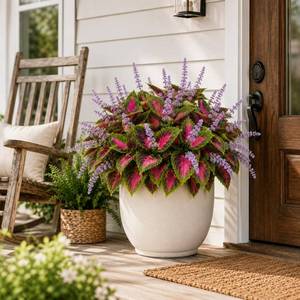 lot 8355 image: KYYOS Artificial Coleus Flowers, 6 Faux Plants for Outdoor Planters - Pink