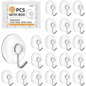 lot 8359 image: 20Pack Mini Suction Cup Hooks 0.8Inch Clear Suction Cups with Metal Hooks