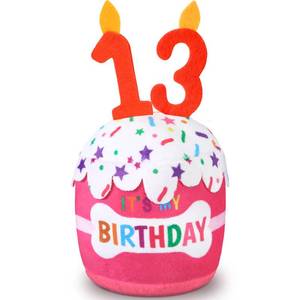 lot 8360 image: Dansydaisy Dog Birthday Cake Toy Squeaky Plush Gift,13th,Pink