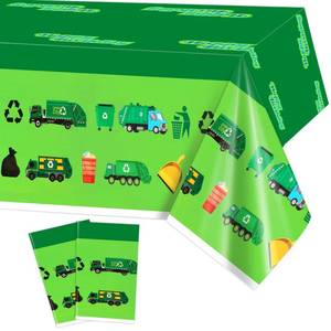lot 8366 image: PHOGARY 2 Pack Garbage Truck Tablecloths for Garbage Truck Birthday Party Supplies, Trash Truck Party Table Cover Disposable Plastic Rectangle Table Cloth for Kids Birthday Baby Shower 51 X 86