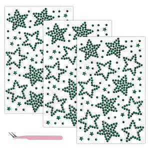 lot 8368 image: 3Sheets Heart Star Gem Stickers Jewels for Crafts, Face Makeup - Self Adhesive Rhinestone Jewel Stickers, Stick on Gems Rhinestones for Crafts, Craft Supplies for Kids (19.DarkGreen Star)