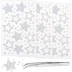 lot 8370 image: 3Sheets Star Gem Stickers Jewels for Crafts, Face Makeup - Self Adhesive Rhinestone Jewel Stickers, Stick on Gems Rhinestones for Crafts, Craft Supplies for Kids (09.Laser Star)