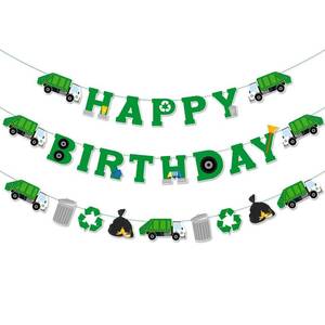 lot 8371 image: Bessmoso 3PCS Garbage Truck Birthday Decorations Trash Birthday Banner