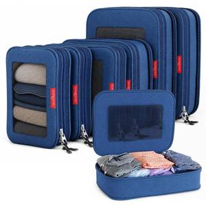 lot 8374 image: LeanTravel Premium Compression Packing Cubes for Travel - Suitcase Organizer Bags with Double Zipper & Breathable Mesh Panel - Space Saving Carry On Luggage Essentials (6-Pack, Navy Blue)