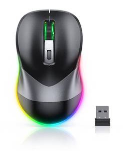 lot 8379 image: PEIOUS Wireless Mouse, Jiggler Mouse for Laptop - LED Mouse Rechargeable Computer Mice Mouse Mover Undetectable Random Movement with OnOff Button Keeps Computer Awake - Black&Grey