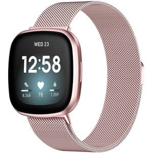 lot 8398 image: ZWGKKYGYH Compatible with Fitbit Versa 3 Versa 4 Sense 2 and Sense Bands for Women Men, Rose Gold Stainless Steel Metal Mesh Magnetic Band Bracelet Strap Replacement for SenseVersa 3 Smartwatch,Small