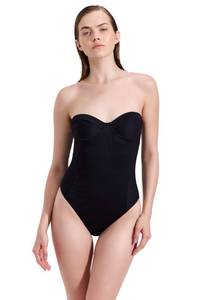 lot 8408 image: Gottex Luma Emanuelle Bandeau One Piece -Textured Ribbed Fabric, Adjustable Removable Straps, Front & Back Lining