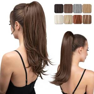 lot 8409 image: youngways Clip in Ponytail Extension Medium Brown 18 Inch Pony Tails Hair Extensions for Women Long Straight Curly Tail Ponytail Hair piece Synthetic Fake Versatile Pony